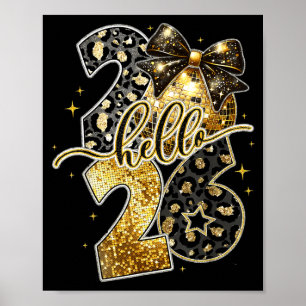 Happy New Year 2026 Coquette Bow Golden Family Mat Poster