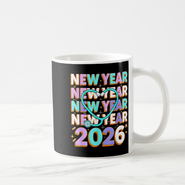 Happy New Year 2026 Coquette Bows New Years Nurse  Coffee Mug (Right)
