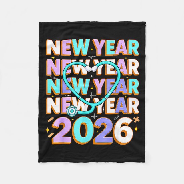 Happy New Year 2026 Coquette Bows New Years Nurse  Fleece Blanket (Front)
