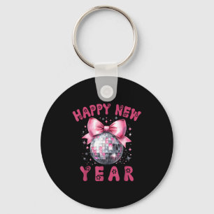 Happy New Year 2026 Coquette Nk Bow Disco Ball Wom Key Ring