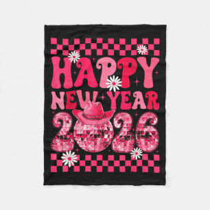 Happy New Year 2026 Cowgirl Cowboy Disco Ball Girl Fleece Blanket
