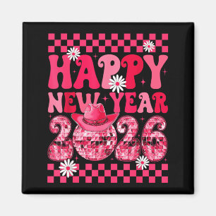 Happy New Year 2026 Cowgirl Cowboy Disco Ball Girl Magnet