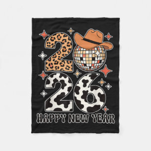 Happy New Year 2026 Cowgirl Disco Ball Western Leo Fleece Blanket