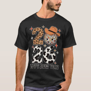 Happy New Year 2026 Cowgirl Disco Ball Western Leo T-Shirt