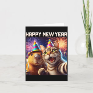 Happy New Year 2026 Cute Cat Capybara Party Art  Card