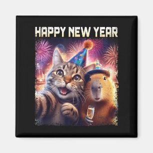 Happy New Year 2026 Cute Cat Capybara Party Art  Magnet
