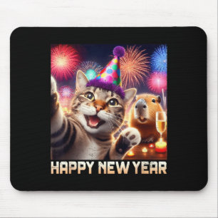 Happy New Year 2026 Cute Cat Capybara Party Art  Mouse Pad