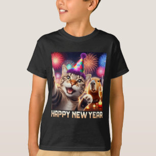 Happy New Year 2026 Cute Cat Capybara Party Art  T-Shirt
