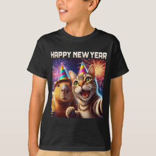 Happy New Year 2026 Cute Cat Capybara Party Art  T-Shirt
