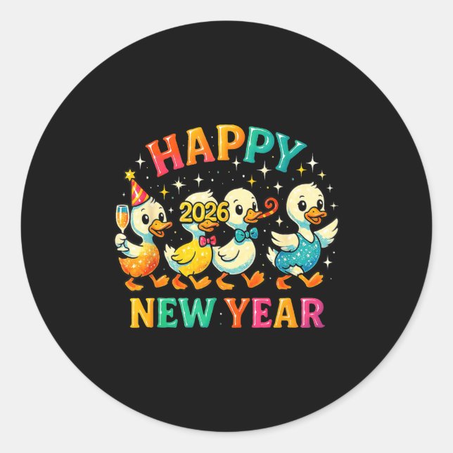 Happy New Year 2026 Cute Duck Party Gift  Classic Round Sticker (Front)