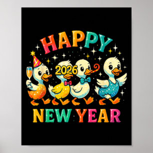 Happy New Year 2026 Cute Duck Party Gift Poster
