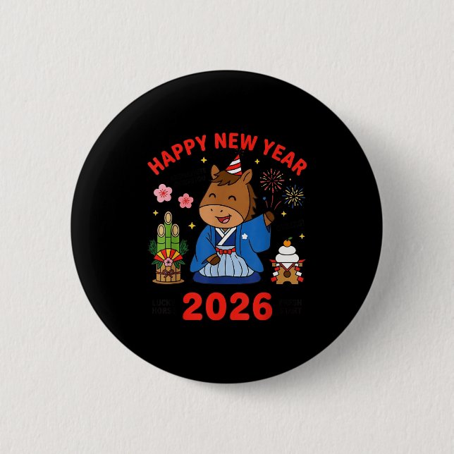 Happy New Year 2026 Cute Horse Japanese Celebratio 6 Cm Round Badge (Front)