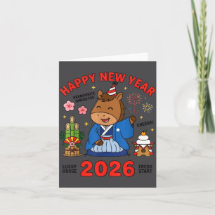 Happy New Year 2026 Cute Horse Japanese Celebratio Card
