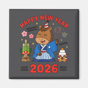 Happy New Year 2026 Cute Horse Japanese Celebratio Magnet