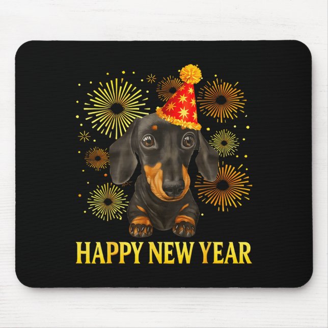 Happy New Year 2026 Dachshund Fireworks New Years  Mouse Pad (Front)