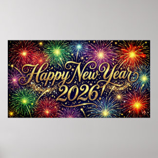 Happy New Year 2026 Decorative artwork - fireworks Poster