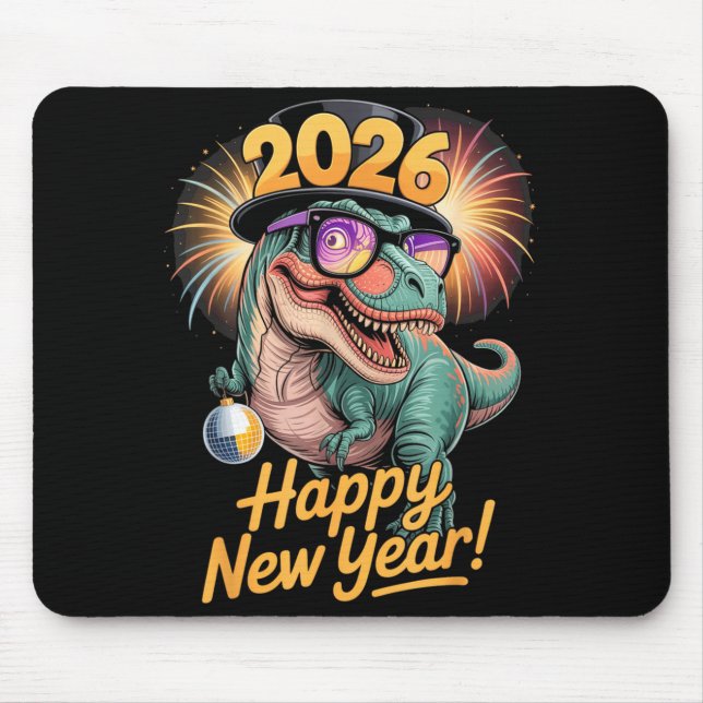 Happy New Year 2026 Dinosaur Funny T-rex Tee For K Mouse Pad (Front)