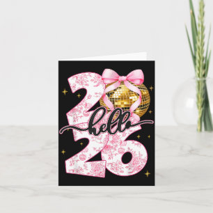 Happy New Year 2026 Disco Ball Bow New Year's Eve  Card