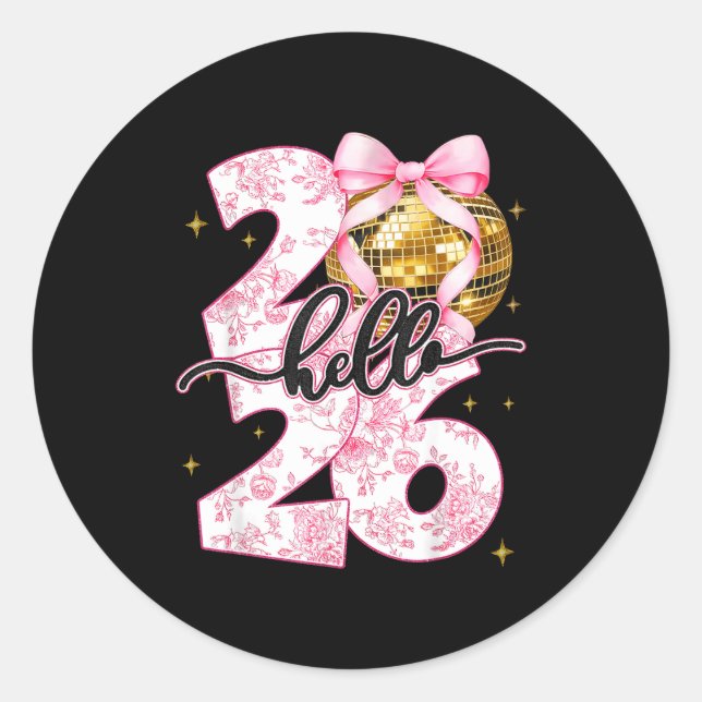 Happy New Year 2026 Disco Ball Bow New Year's Eve  Classic Round Sticker (Front)