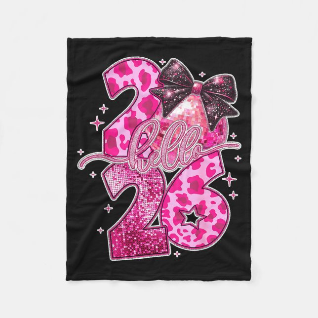 Happy New Year 2026 Disco Ball Bow New Year's Eve  Fleece Blanket (Front)