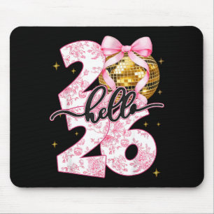 Happy New Year 2026 Disco Ball Bow New Year's Eve Mouse Pad