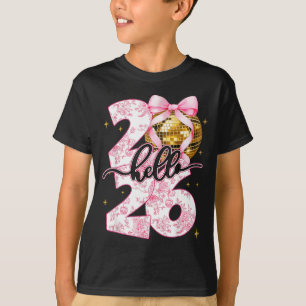 Happy New Year 2026 Disco Ball Bow New Year's Eve  T-Shirt