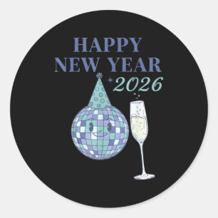 Happy New Year 2026 Disco Ball Celebration  Classic Round Sticker