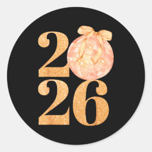 Happy New Year 2026 Disco Ball Coquette Bow New Ye Classic Round Sticker