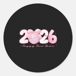 Happy New Year 2026 Disco Ball Coquette Bow New Ye Classic Round Sticker