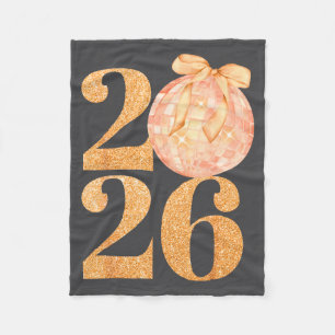 Happy New Year 2026 Disco Ball Coquette Bow New Ye Fleece Blanket