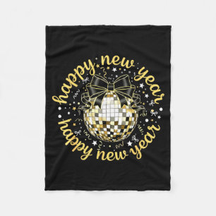 Happy New Year 2026 Disco Ball Gold Bow Coquette C Fleece Blanket