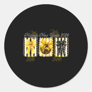 Happy New Year 2026 Disco Ball Gold Coquette Bow F Classic Round Sticker