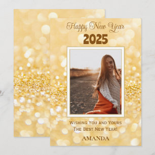 Happy New Year 2026 Elegant Gold Glitter Holiday Card