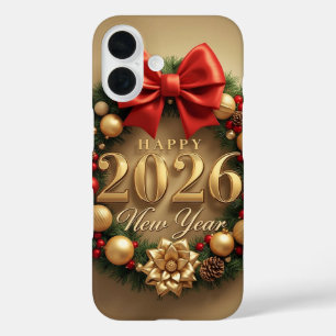 happy new year 2026 elegant wreath iPhone 16 case