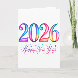 Happy New Year 2026 Family Colorful Retro Celebrat Card