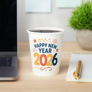Happy New Year 2026 Festive Paper Party Cups