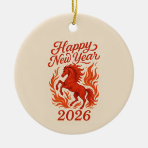 Happy New Year 2026 Fiery Horse Ceramic Tree Decoration