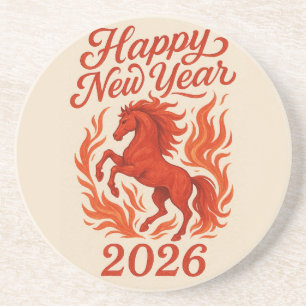 Happy New Year 2026 Fiery Horse Coaster