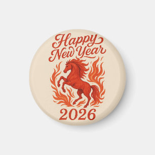 Happy New Year 2026 Fiery Horse Magnet