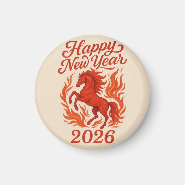 Happy New Year 2026 Fiery Horse Magnet (Front)