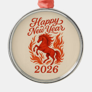 Happy New Year 2026 Fiery Horse Metal Tree Decoration
