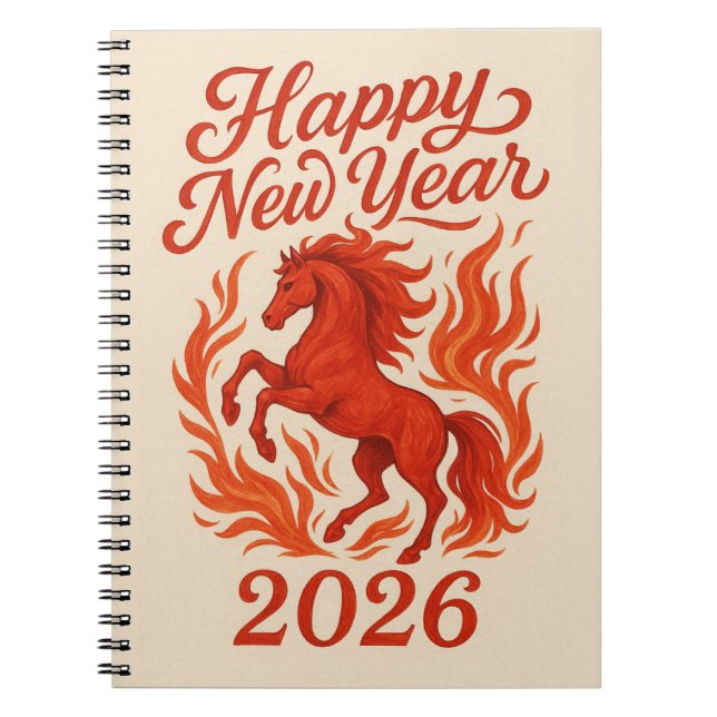 Happy New Year 2026 Fiery Horse Notebook (Front)