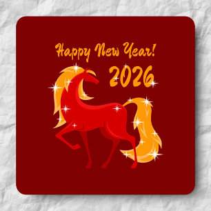 Happy New Year 2026 Fire Horse Chinese Zodiac Square Sticker