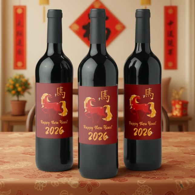 Happy New Year 2026 Fire Horse Chinese Zodiac Wine Label (Creator Uploaded)
