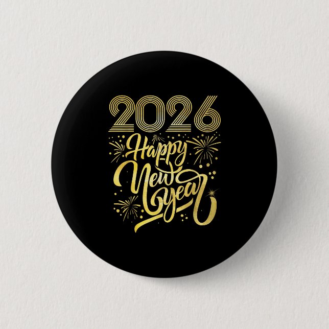 Happy New Year 2026 Fireworks  6 Cm Round Badge (Front)