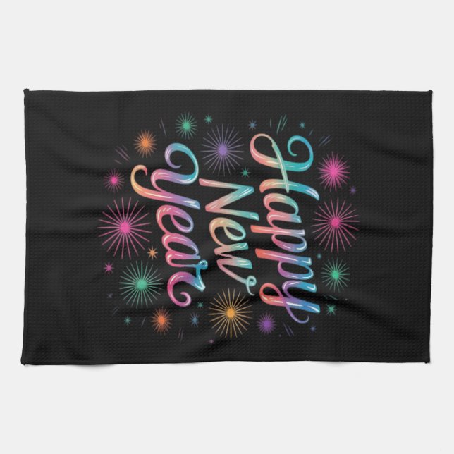 Happy New Year 2026 Fireworks Essential Tea Towel (Horizontal)