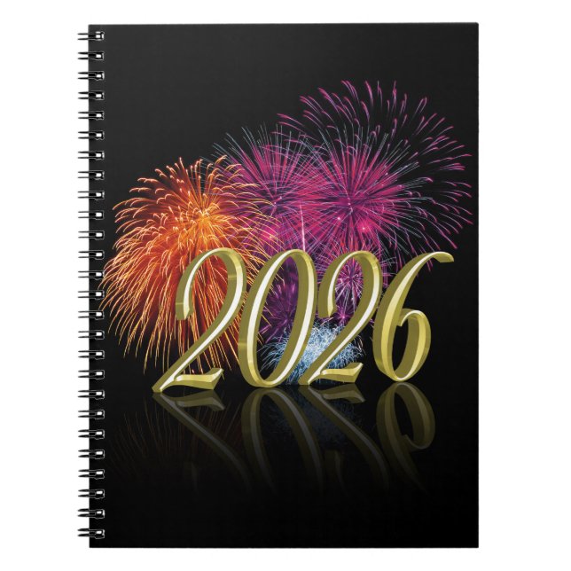 Happy New Year 2026 Fireworks Gold Notebook (Front)