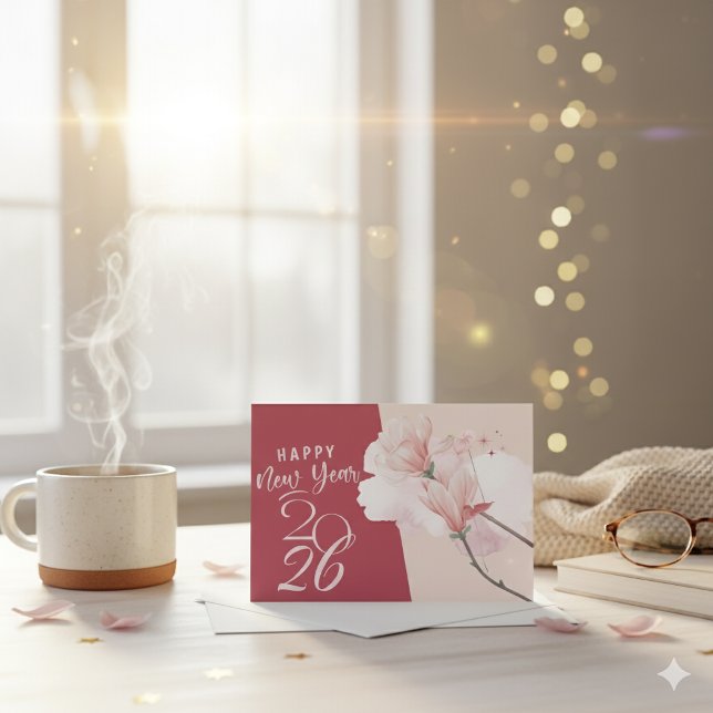Happy New Year 2026 Floral Elegant Magnolia Design Card (Creator Uploaded)