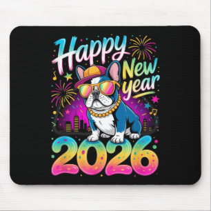 Happy New Year 2026 French Bulldog Fireworks Party Mouse Pad