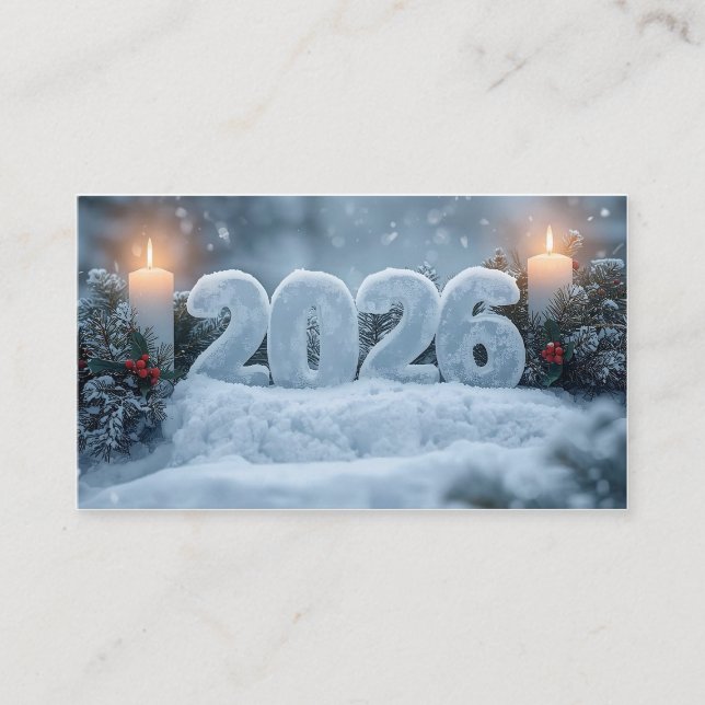 happy new year 2026 frosty elegant business card (Front)